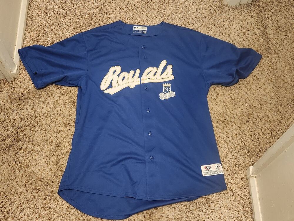 Vintage True Fan Gold-Trimmed Royals Jersey. Blue/White/Gold. Large